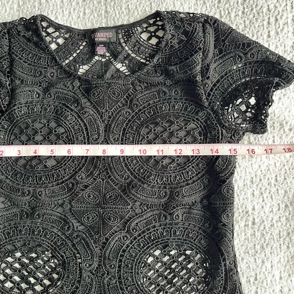 Revamped Black Crochet Lace Short Sleeve Top Fairy Grunge Festival Boho Size S - Picture 5 of 11